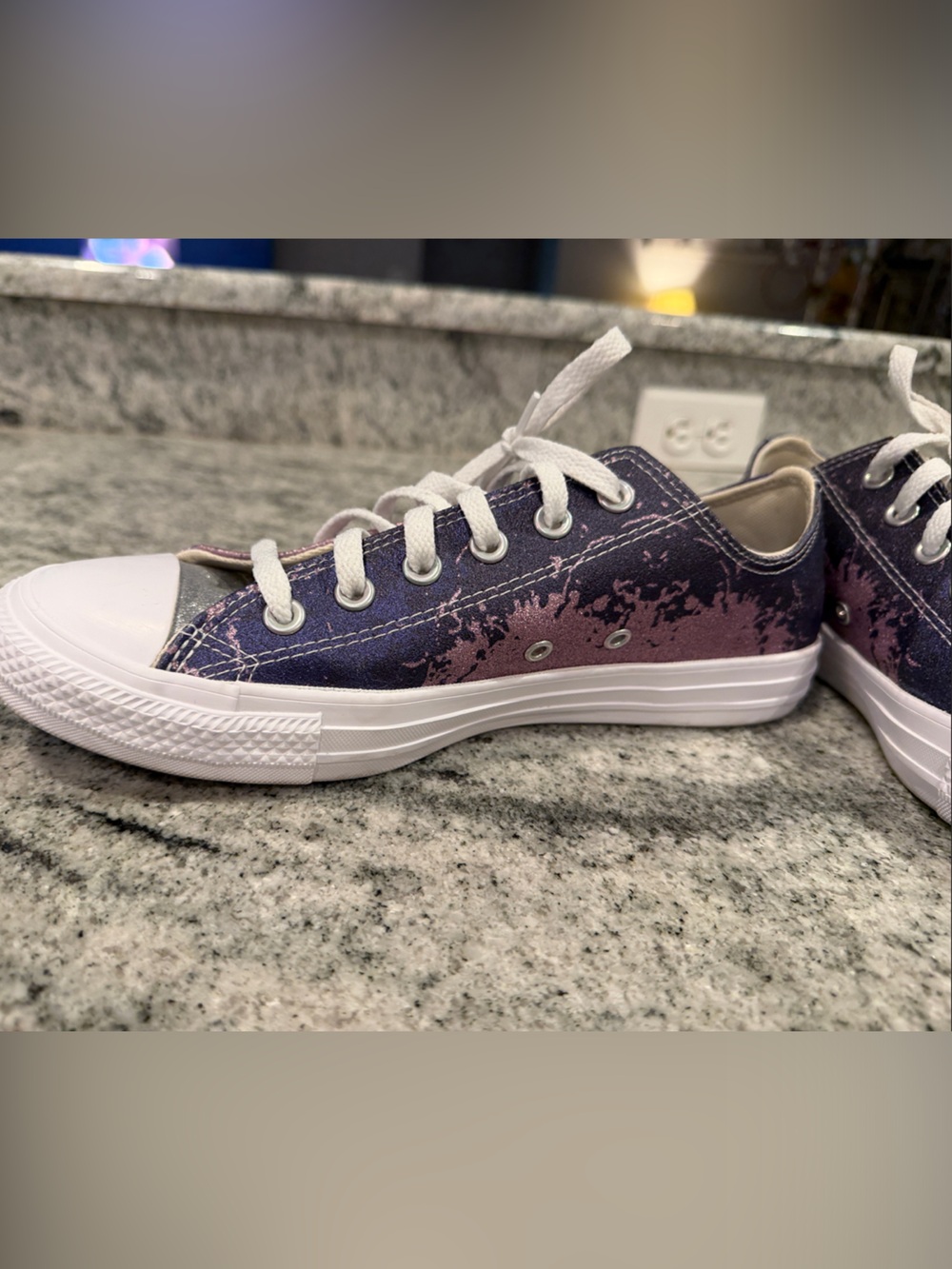 Converse Low-Top Sneakers in Navy/Purple with Silver Glitter Accent - Picture 9 of 16